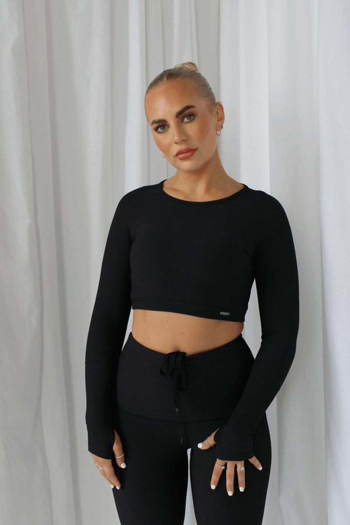 Lifestyle Ribbed Long Sleeved Top Black