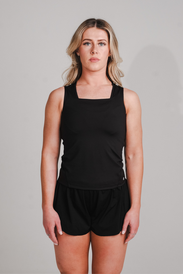 Performance Fitted Square Neck Vest Black