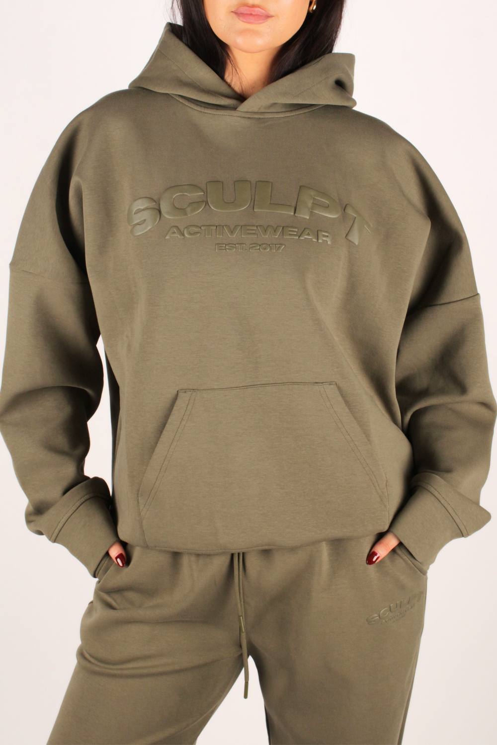 Oversized Embossed Printed Logo Hoodie Willow