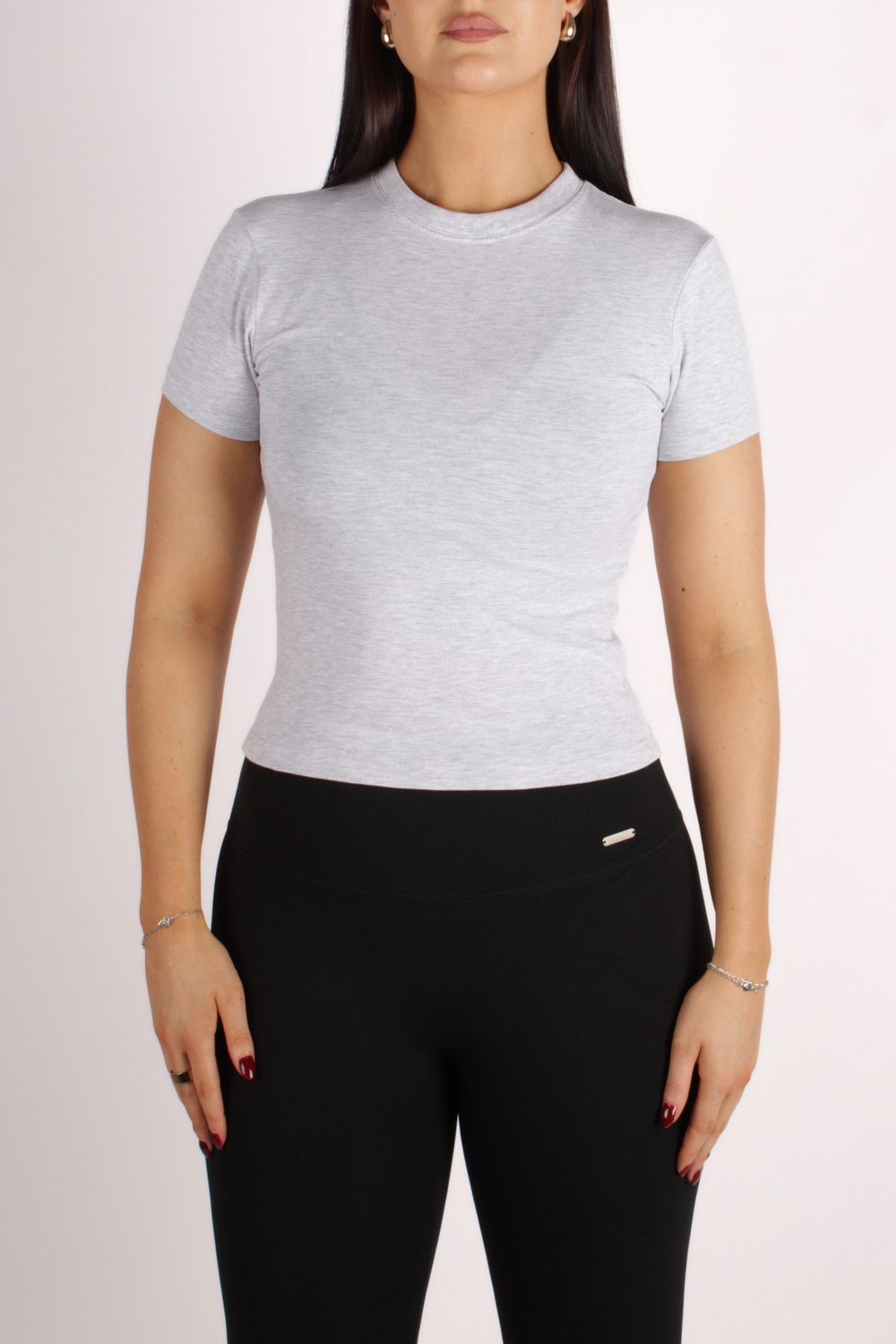 Basic Fitted Short Sleeve Cropped T-Shirt Dove Grey