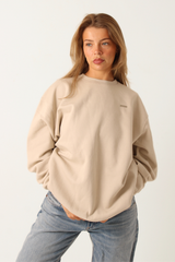 Crew Neck Fleeced Oversized Jumper Greige