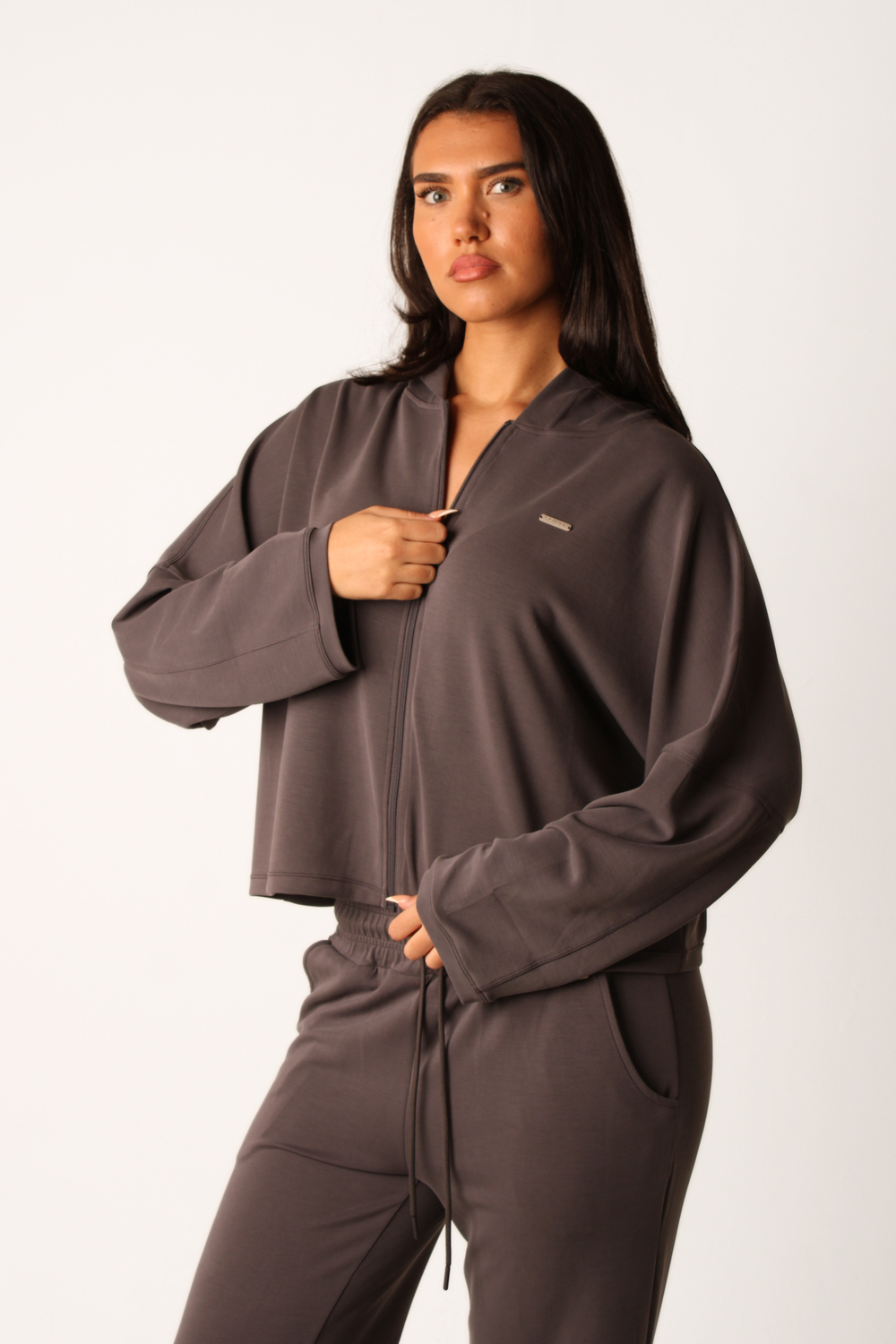 Oversized Zip Through Soft Flow Jacket Slate