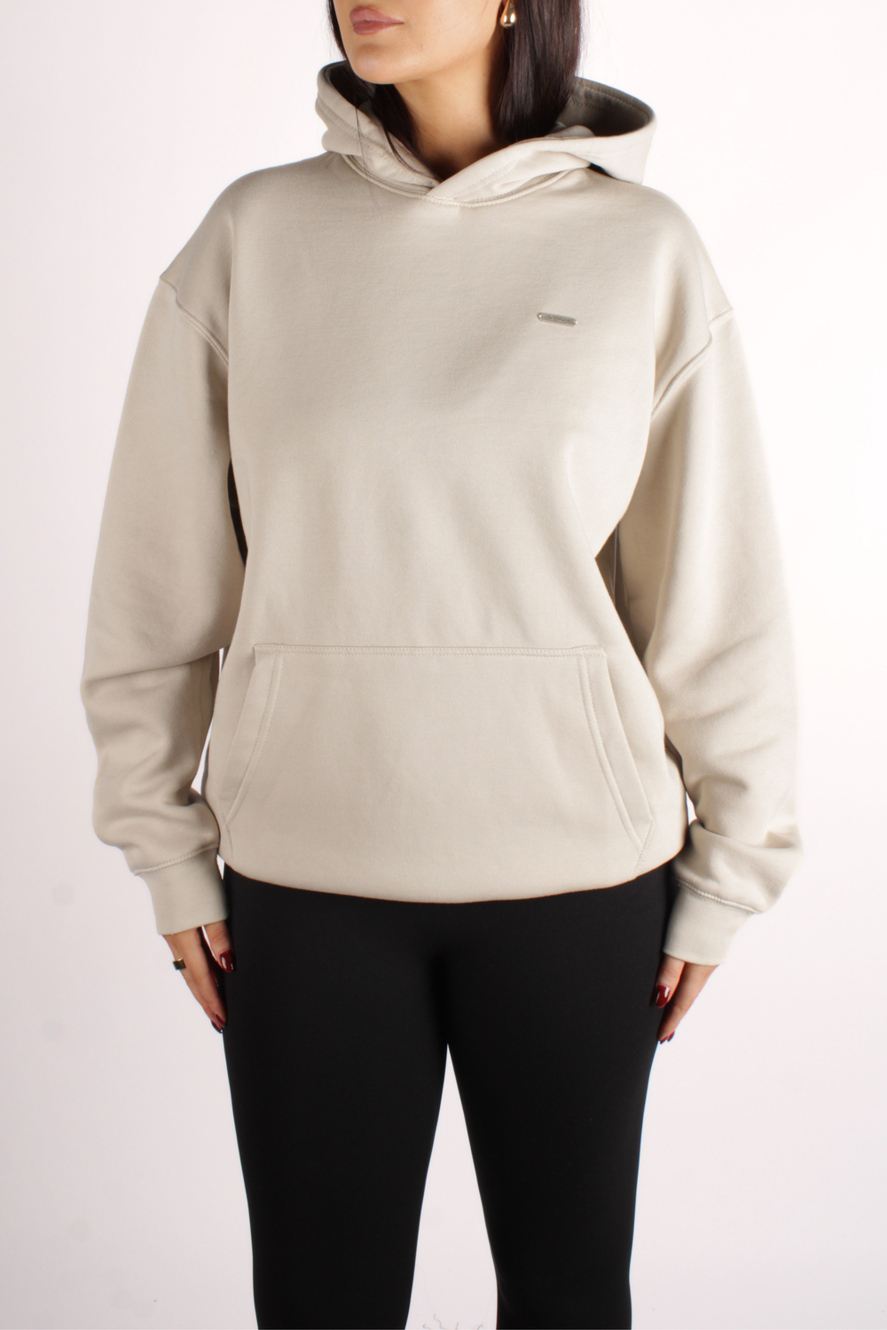 Basic Oversized Kangaroo Pocket Hoodie Greige