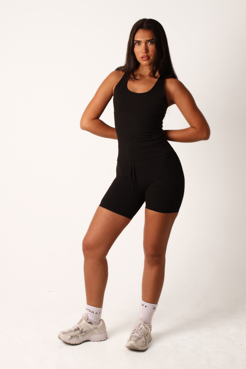High Waisted Mid Length Shorts Black