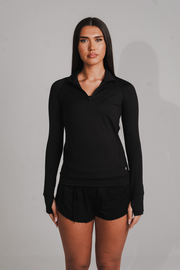 Performance 1/4 Zip Fitted Top Black