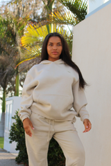 Basic Oversized Kangaroo Pocket Hoodie Greige