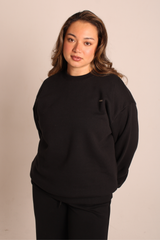 Crew Neck Fleeced Oversized Jumper Black