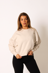 Crew Neck Fleeced Oversized Cropped Jumper Cream