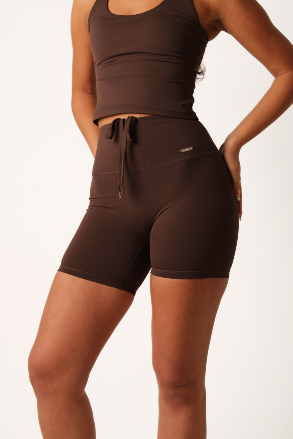 High Waisted Mid Length Shorts Espresso