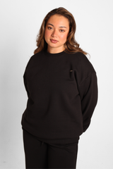 Basic Crew Neck Fleeced Oversized Jumper Black