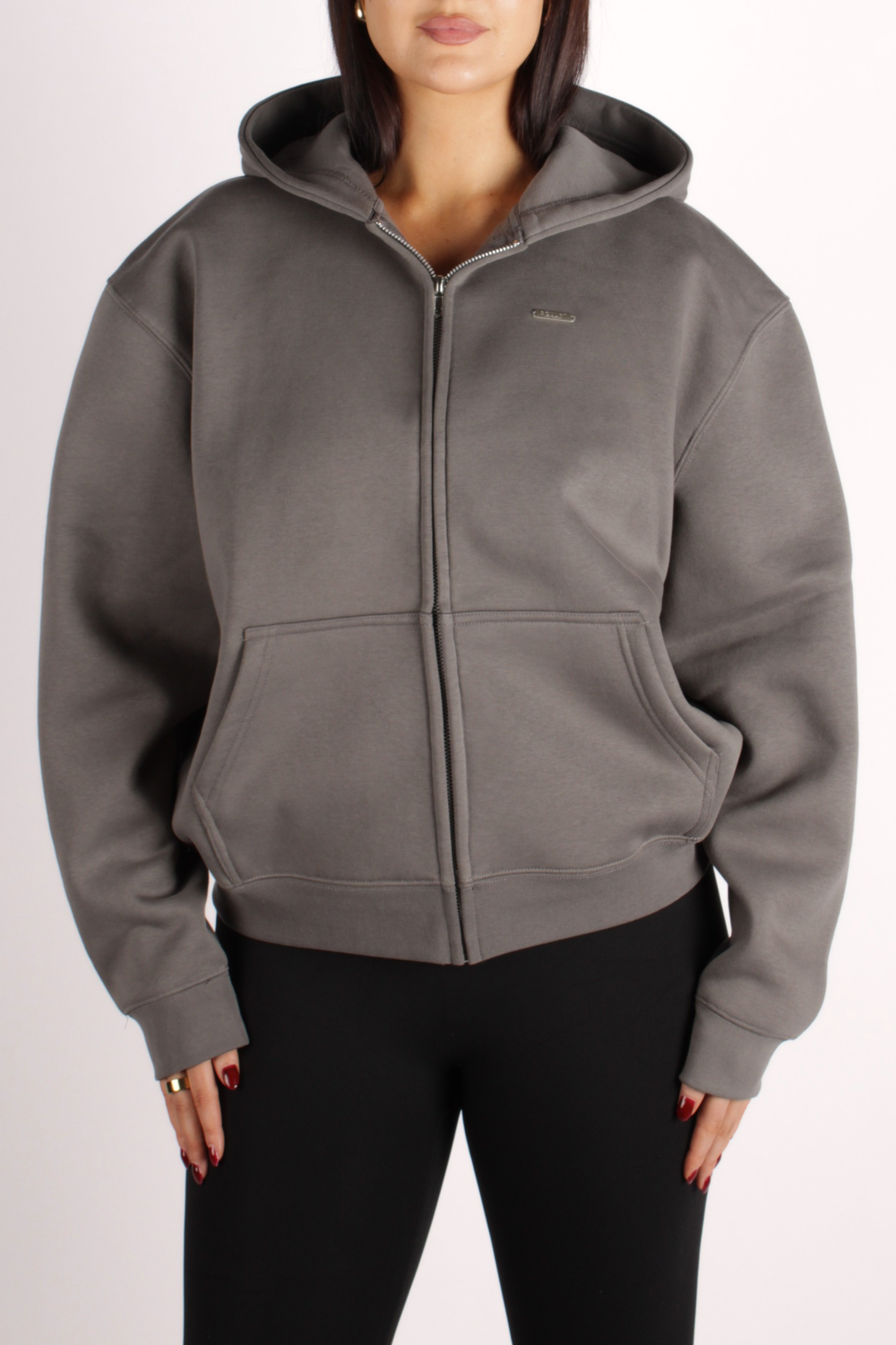 Basic Oversized Zip Through Hoodie Dark Grey