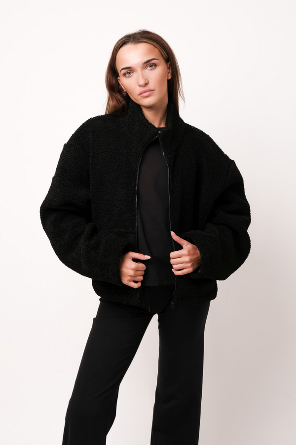 Borg Teddy Zipped Jacket Black