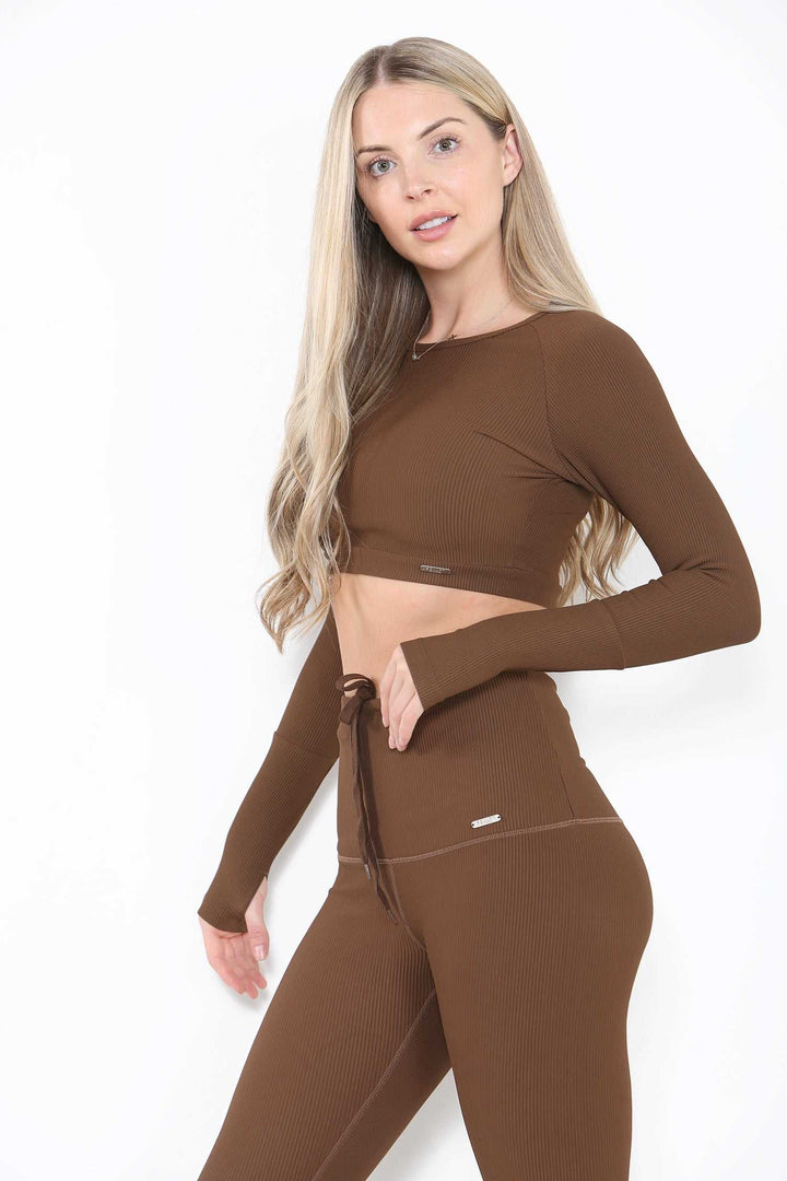 Lifestyle Ribbed Long Sleeved Top Chestnut