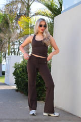 Petite High Waisted Wide Leg Flares Espresso