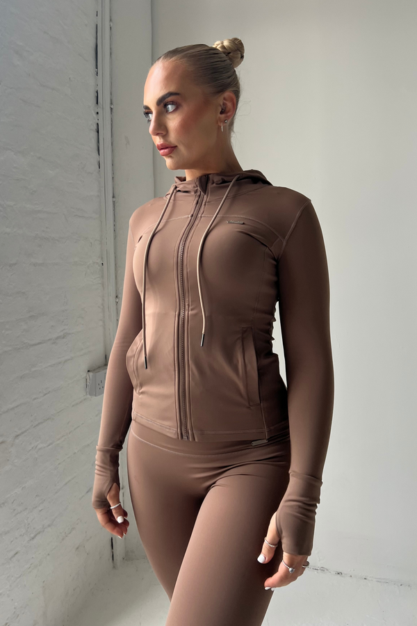 Fitted Zip Through Hooded Jacket Cappuccino